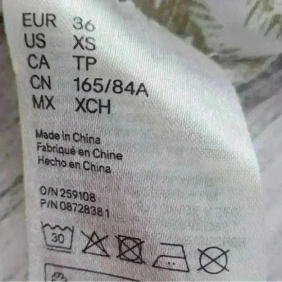 Desmond & Dempsey x H&M Linen Pleated Palm Tree Green White Midi Dress Sz. XS - Picture 6 of 8